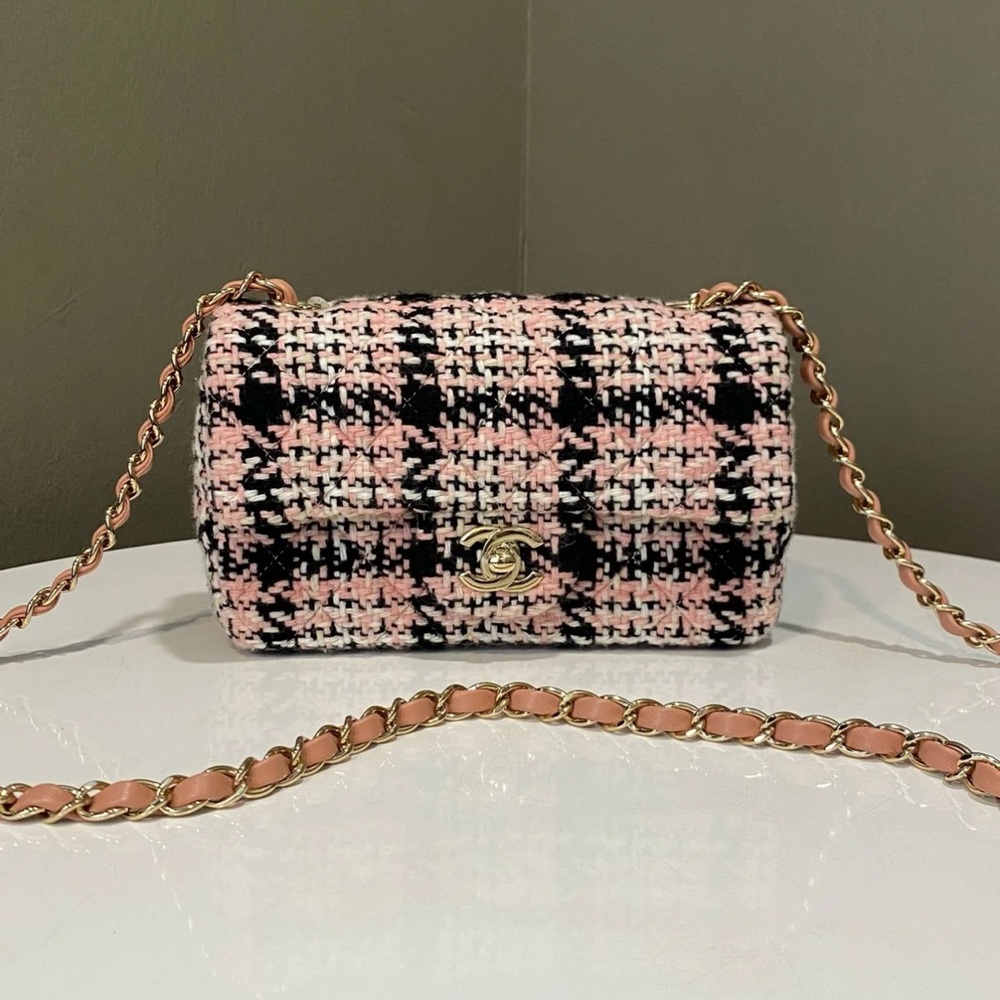 Chanel Pink and Black Tweed mini Shoulder Bag